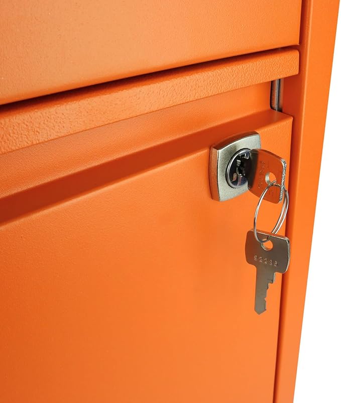 3-Drawer Flush Front Vertical File Cabinet - Bisley Orange 2 Utility Drawers + 1 Hanging File Drawer Powder-Coated Steel Locking Bottom Drawer by Bisley