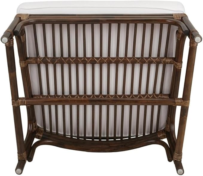 Pemberly Row Accent Arm Chair 17.5 Seat Height Rattan and Cotton Paloma Brown Finish Chinese Chippendale Style Removable Cushion Coastal or Classic Decor for Living Room or Bedroom