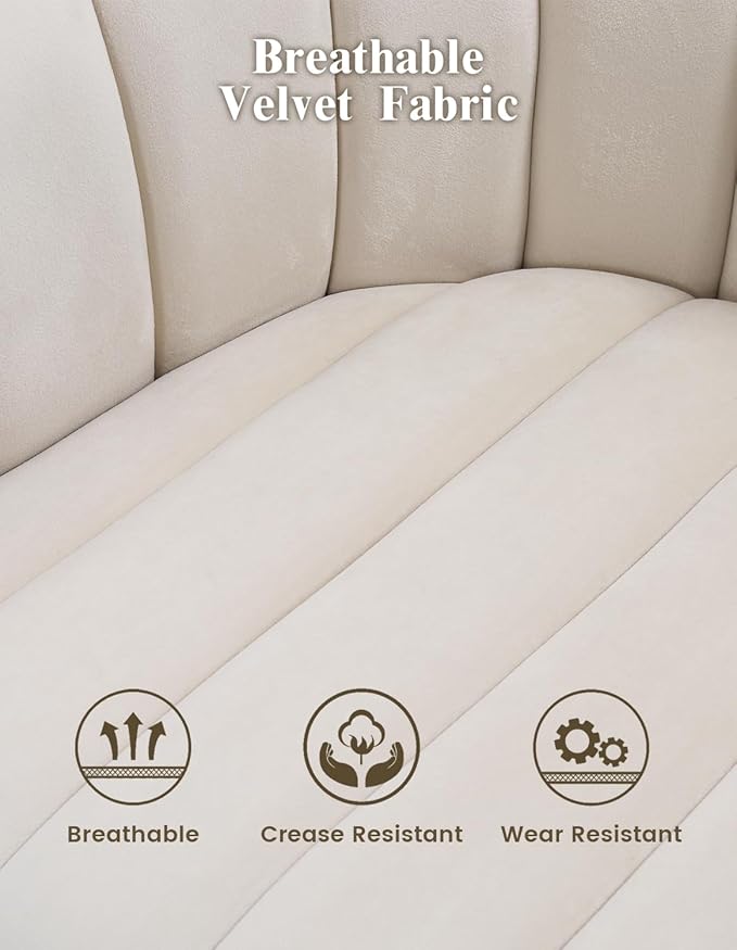 Kromax Swivel Accent Chair with Armrest Mid Century 360 Degree Swivel Barrel Chair Overstuffed Tufted Velvet Ideal for Living Room Bedroom Reading Room Beige