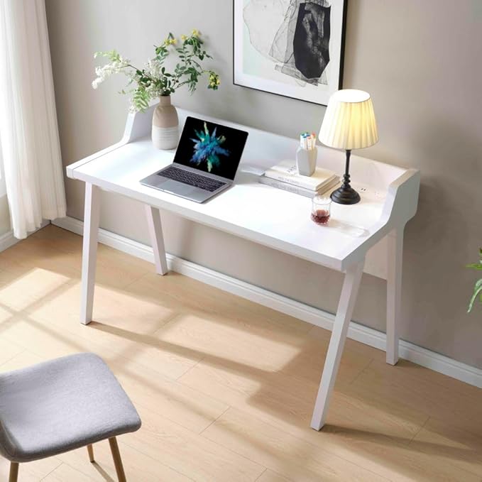 Home Office Writing Desk Ground Outlet USB-A Ports Finished on The Back Wooden Leg Frame
