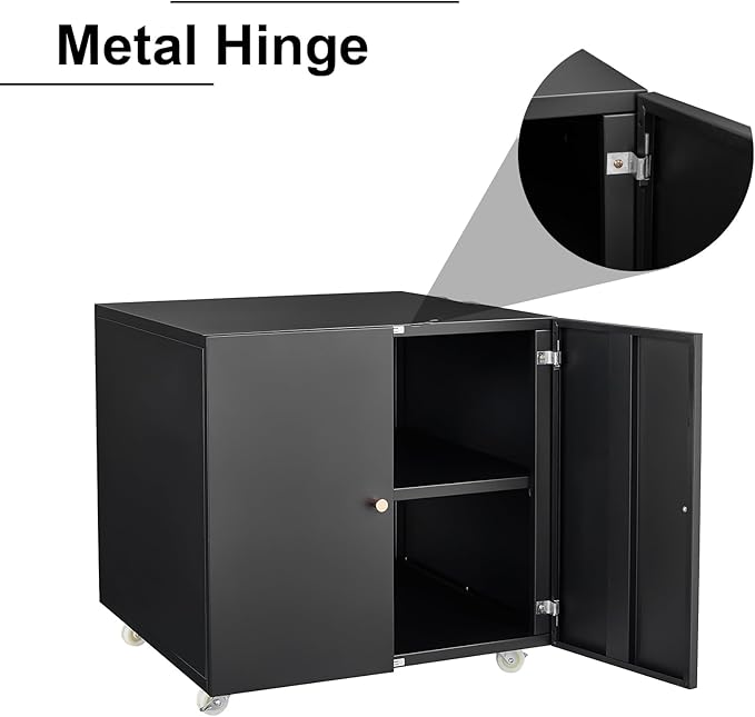 Mobile Lateral File Cabinet with Door Rolling Filing Cabinet Printer Stand with Storage Shelf Wheels Metal File Organizer for Home Office Small Spaces Tall Black