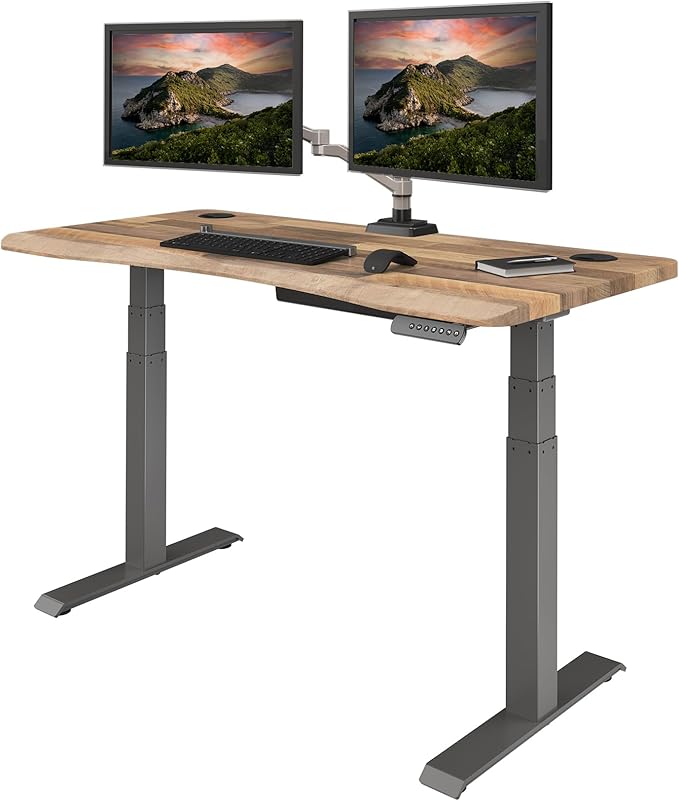 Vari Ergo 54x26 Electric Standing Desk + Height Adjustable Sit-Stand Desk + Curved Waterfall Edge 4 Memory Settings Quick Assembly Cable Management 200 lb Capacity – Reclaimed Wood (2 Boxes)