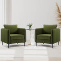 Velvet Accent Chair Mid Century Modern Single Arm Chair Comfy Living Room Reading Bedroom Lounge 6.3 Inch Upholstered Cushioned Black Metal Legs (Green Sofa Chair Set of 2)