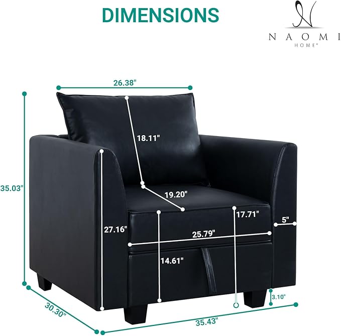 Naomi Home Elizabeth Modern DIY Collection Black/Air Leather/Accent Chair