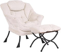 Lazy Chair and Ottoman Large Velvet Beige Accent Chair with a Side Pocket Modern Leisure Upholstered Reading Armchair with Footrest for Office Bedroom Living Room Dorm Rooms Balcony