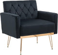 Velvet Accent Chair Upholstered Living Room Accent Armchair Leisure Single Chairs with Rose Golden feet Tufted Sofa Chairs for Home Office Living Room Bedroom Small Space (Black)