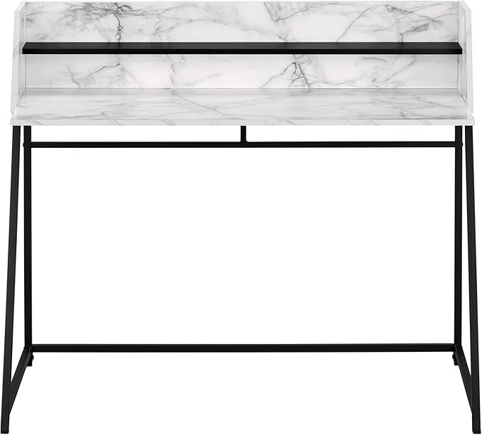 Penau Computer Desk for Home Office Contemporary Design 48l White Marble Look Laminate with Black Metal Base