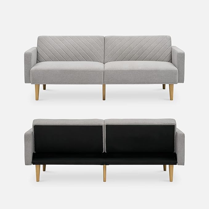 mopio 76.4 Futon Sofa Bed Couch Loveseat Sleeper Sofa Mid Century Modern Futon Couch Sofa Cama Couches for Living Room (Light Gray Fabric)