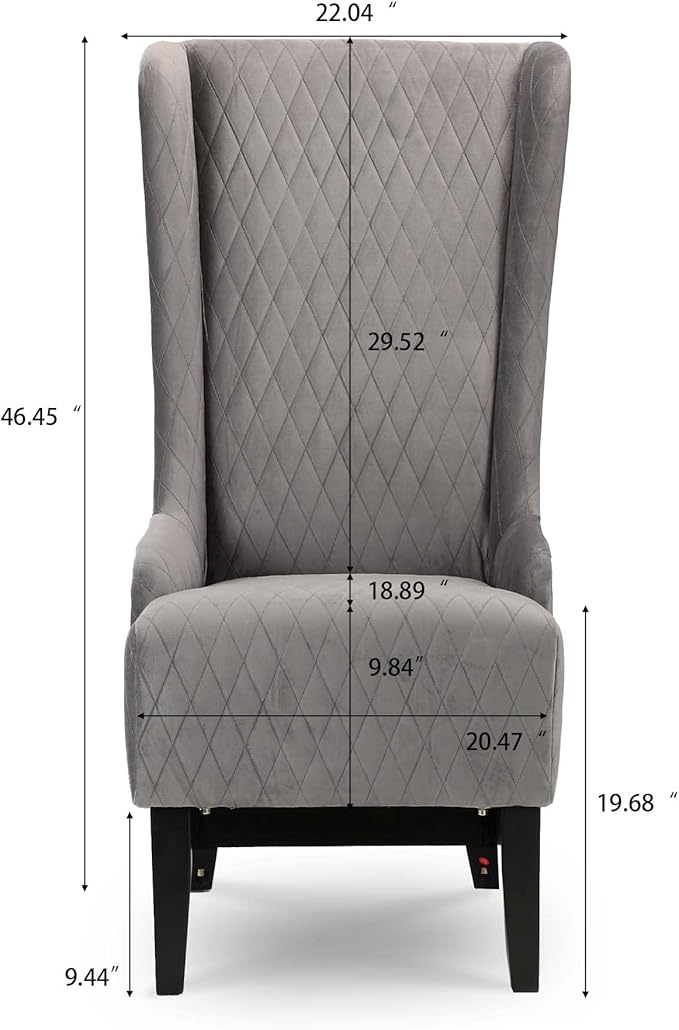 HomVent 1PCS Chair with Super High Wing-Back Velvet/PU Leather Upholstered Armless Throne Chair with Diamond Lattice Design Retro Elegant Side Chair for Living RoomKitchen