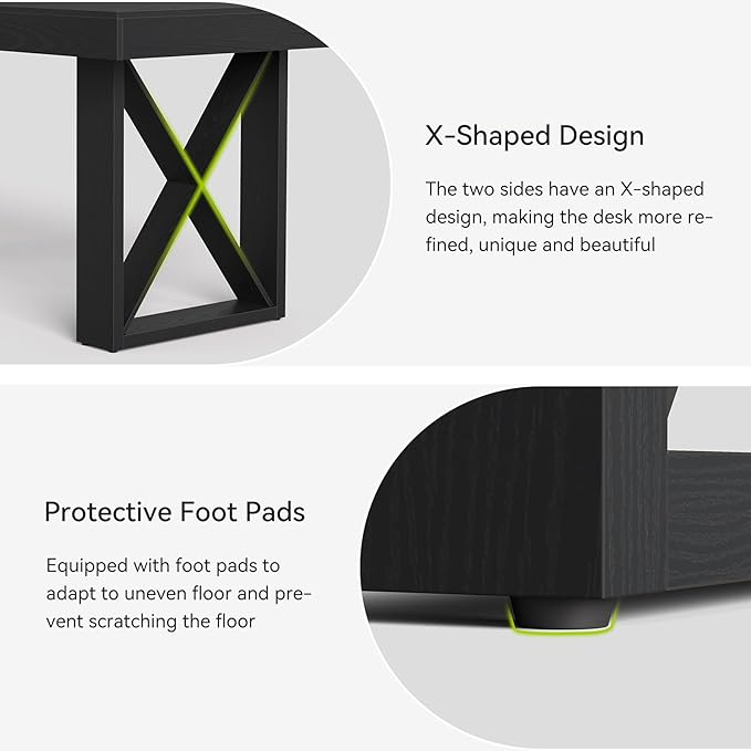 LITTLE TREE 63-Inch Long Computer Desk Simple Wood Thick Appearance Design Study Writing Gaming Work Executive Desk for Home Office Black