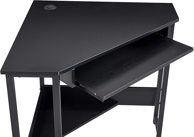 Triangle Computer DeskCorner Desk with Smooth Keyboard Tray&amp Storage ShelvesCompact Home OfficeSmall Desk with Sturdy Steel Frame As Workstation for Small SpaceBlack28.34''L 24''W 30.11''H