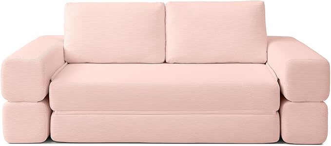 Modular Sectional Sofa Bed Convertible Folding Sofa Bed with Removable Backres Boneless Cloud Couch with Deep Seat Modern Fold-Out Futon Couch Bed for Living Room (Pink 81 Sofa Bed)
