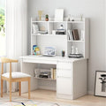 NIUYAO Integrated Storage Desk with Hutch Bookshelf and Cable Management Modern Writing Table Shelves Work Desk PC Table Home Office Corner Study Desk Without Chair (White 39.5 L x 16 W x 56 H)