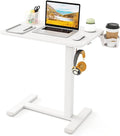 Tangkula Mobile Standing Desk Pneumatic Height Adjustable Rolling Desk with Cup Holder &amp Headphone Hook Overbed Table with Hidden Wheels Laptop Computer Cart for Couch Home Office (White)