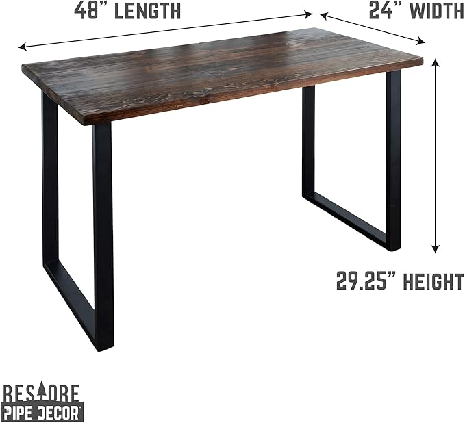 PIPE DECOR Trail Brown Wood Rustic 48” Desk Kit with (2) 28” Matte Black Square Metal Legs Industrial Desk for Home Office