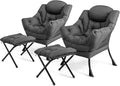 KOMFOTT Lazy Chair with Ottoman Set of 2 Leisure Upholstered Reading Sofa Chair with Armrests &amp Side Pocket Modern Lounge Accent Chair with Folding Footrest for Living Room Bedroom Balcony Gr