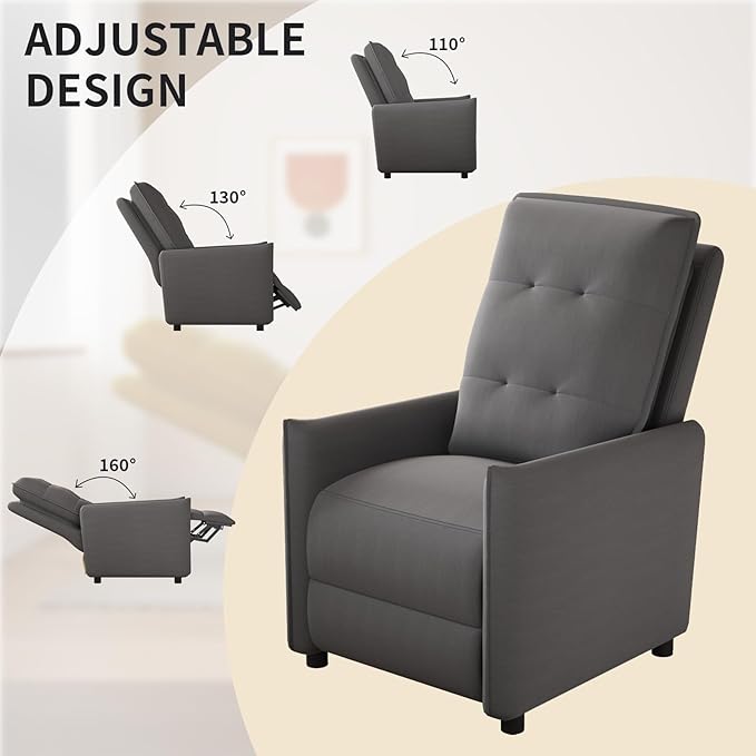 Manual Recliner Chair for Adult Velvet Reclining Chair with Chunky Cushion for Small Space Comfortable Reclining Sofa for Living Room Bedroom Home Theater Easy Assembly (Dark Gray)