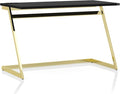24/7 Shop at Home Ruthetta Modern Metal Writing Desk with USB Port Power Outlet for Workstation Home Office Study Room Glossy Black and Brass