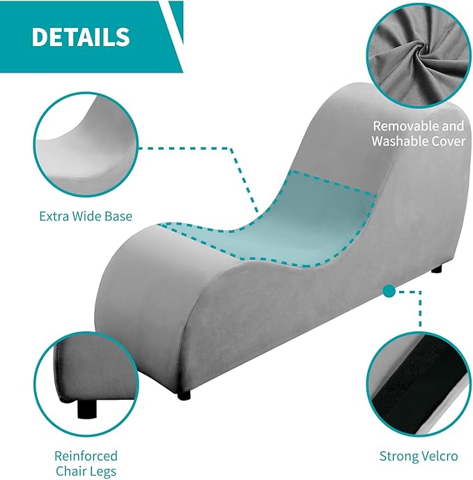 BALUS 60.6 Width Yoga Chaise Lounge Chair for Living Room Relaxing S-Shape Yoga Sofa Chair for Adults Office Yoga Stretching Velvet Yoga Chaise Lounges Indoor for Apartment Exercising Light Grey