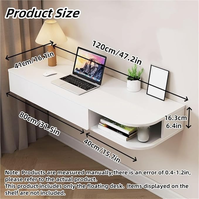 Versatile Floating Desk with Drawers Stylish Writing Study Table Wall Mounted Desk for Living Room Bedroom Home Office(Brown B6.4 * 16.1 * 31.5in)