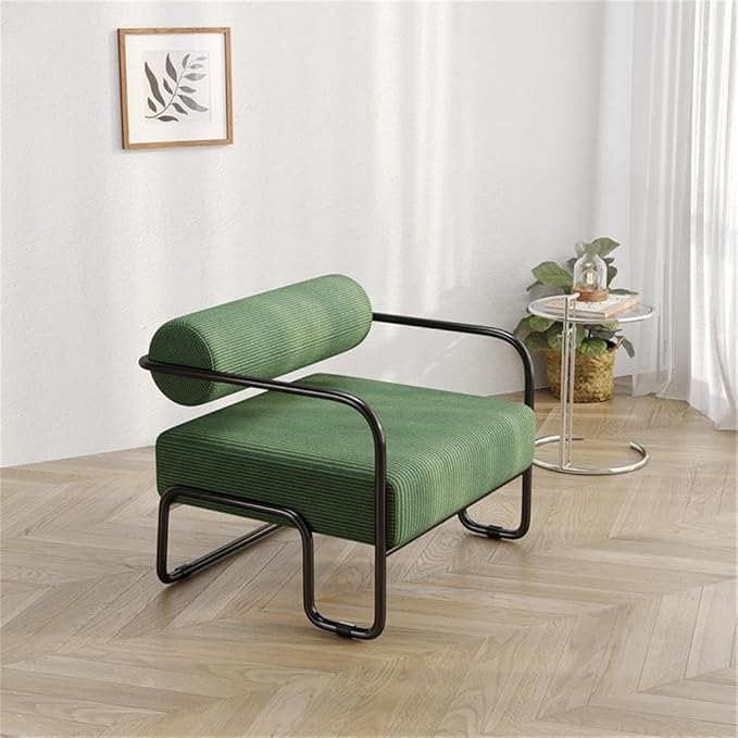 Direct Wicker Living Room Sling Accent Armchair Metal Sofa Chair Balcony Leisure Chair(Green)