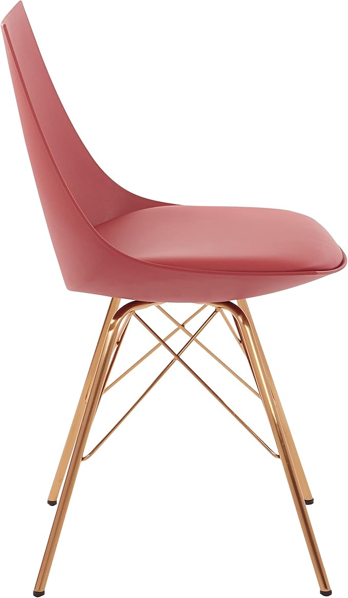 OSP Home Furnishings Oakley Mid-Century Modern Bucket Dining Chair with Faux Leather Padded Seat Desert Rose