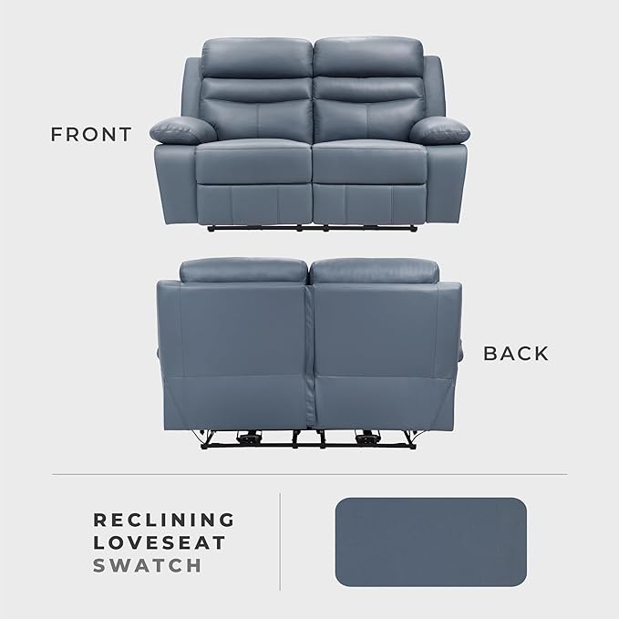 Lexicon 64 W Power Double Reclining Loveseat with USB Charging Port Wall Hugger Leather Match Reclining Love Seat for Living Room Apartment Easy Assembly Blue