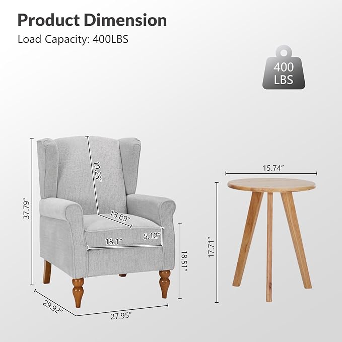Rovibek High Wingback Chairs with Table - Midcentury Modern Accent Chair for Living Room Upholstered Armchair with Solid Legs Light Grey Living Room Chairs for Living Room Bedroom Balcony