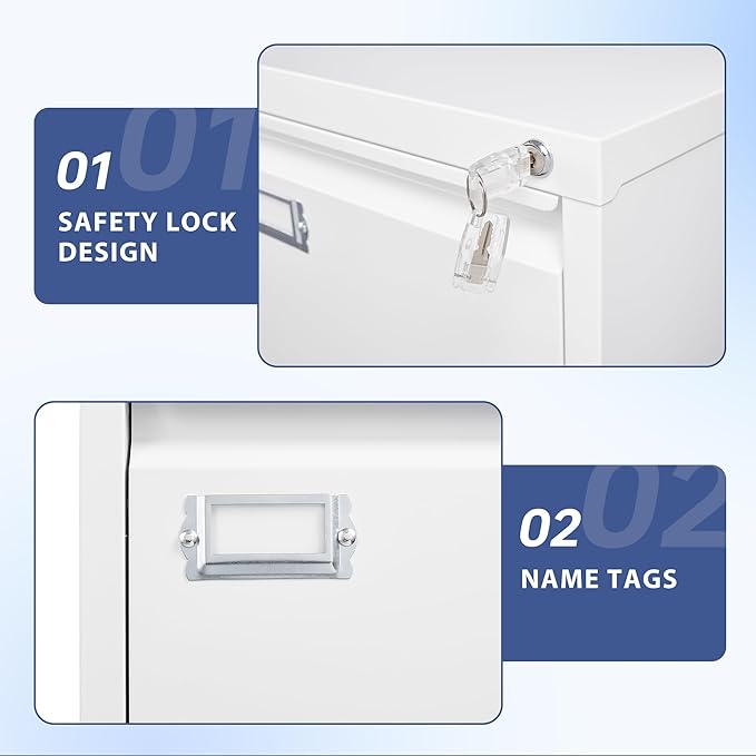 5 Drawer File Cabinet Filing Cabinets for Home Office Vertical File Cabinet with Lock 61.6 H Locking File Cabinet for A4 Legal/Letter Assembly Required (White)