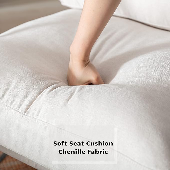 CIMOTA Modern Accent Chair Comfy Armchair Chenille Fabric Living Room Chair with Metal Frame Upholstered Leisure Chairs with Thick Cushion for Living Room Bedroom Balcony 1PC Beige