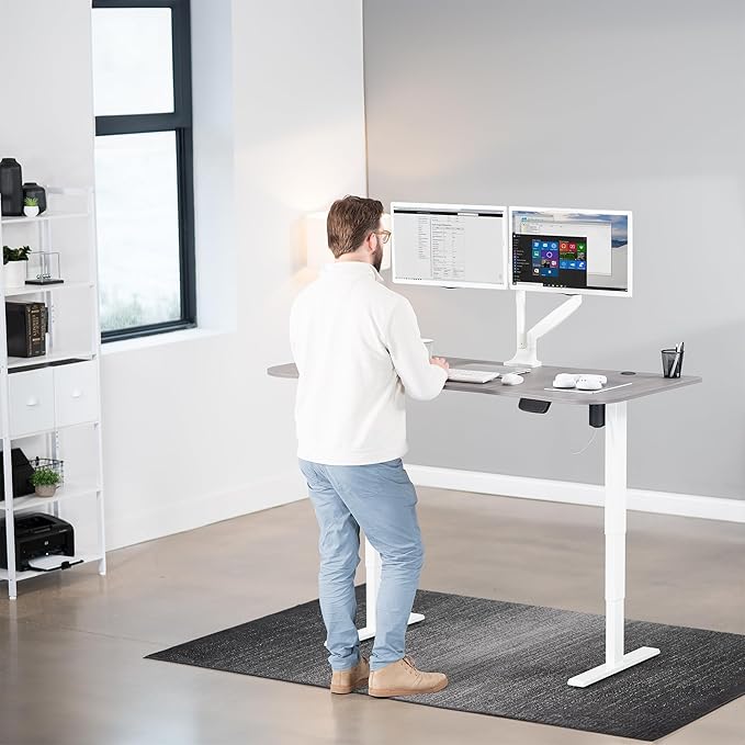 VIVO Electric 63 x 32 in Standing Desk Memory Height Adjustment 176 lb Frame Support 2E Series Dark Gray Top White Frame DESK-KIT-2EWG