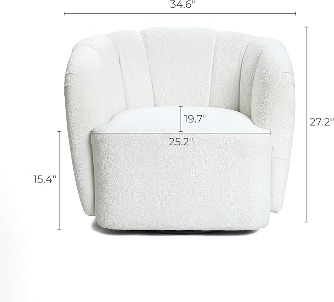 LuxenHome Swivel Barrel Accent Chair Modern Comfy Upholstered Ivory Boucle Accent Chair for Living Room Bedroom NurserySingle Sofa Club Armchair with 360 Degree Soft Elegant Sherpa