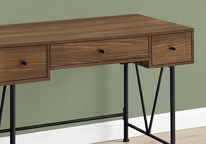 Computer Desk Home Office Laptop Storage Drawers 48 l Work Walnut Laminate Black Metal Transitional