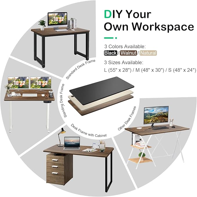 COSTWAY 48 x 30 Universal Table Top Solid One-Piece Wood Desktop for Standard &amp Height Adjustable Desk Frame Rectangular DIY Home Office Countertop(Table Top only) (Walnut 48 x 30)