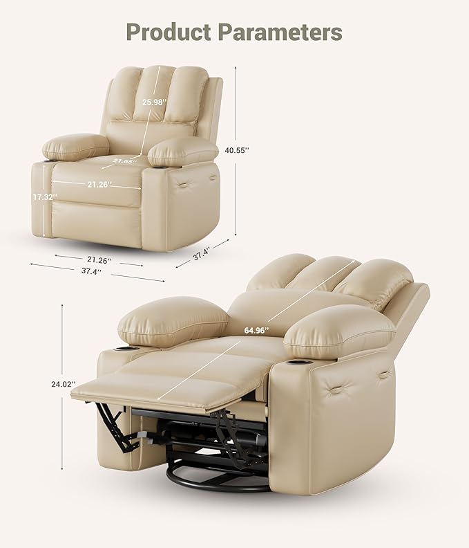 Electric Recliner Chair for Living Room 360° Swivel Electric Massage Recliner Chair with Massage &amp Heat USB Port Cup Holders Side Pocket Ergonomic Lounge Adults Nursery or Bedroom