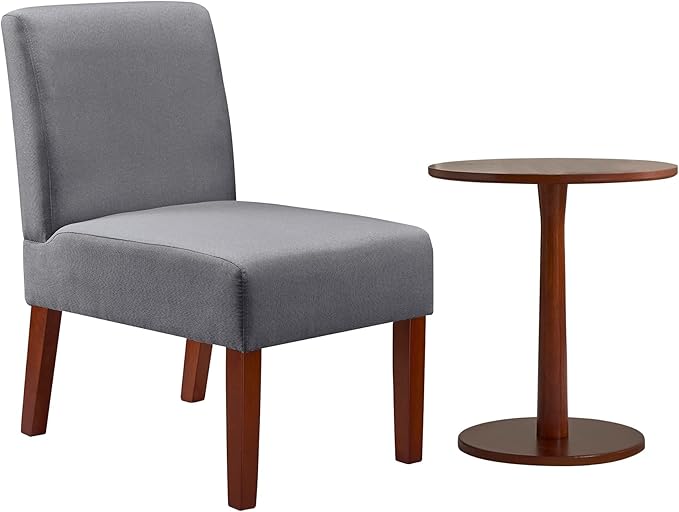 Upholstered Accent Chairs Set with Matching Table 2pcs Slipper Chair Decorative Accent for Living Room Waiting Room Guest Lobby (Grey)