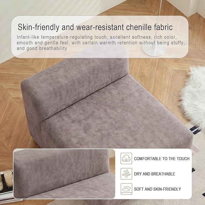 28 Single Boneless Sofa Armless Chenille Couch with Pocket Springs No Assembly Modern Compression Sofa in Box Multi-Purpose Lounge Chair for Living Room Light Tan