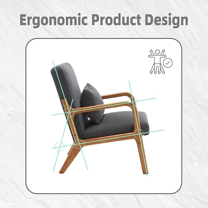Modern Accent Chair Solid Wood Padding Lounge Armchairs with One Pillow for Living Room Bedroom Guest Room (Gray)