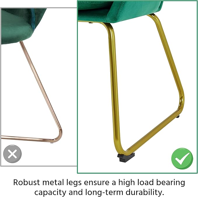 Yaheetech Flower Velvet Vanity Chair Modern Side Chair Armchair with Golden Metal Legs for Living Room/Dressing Room/Bedroom/Home Office/Kitchen Green