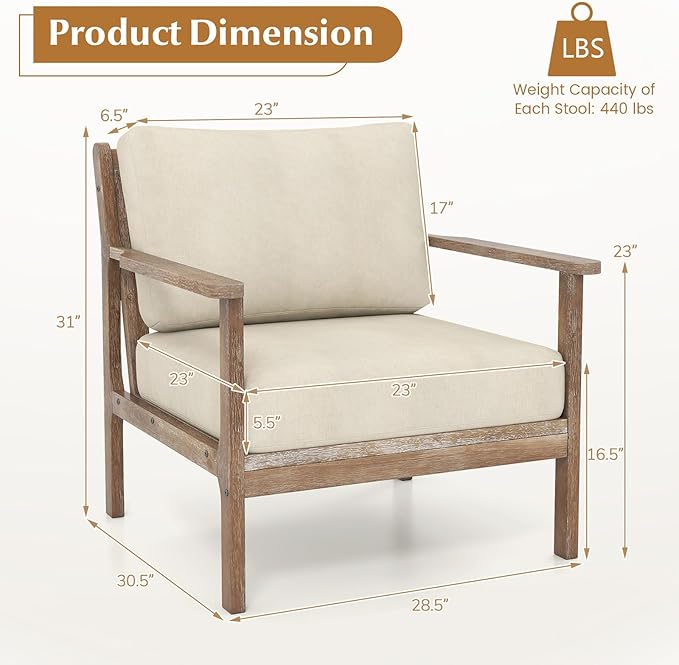Giantex Mid Century Modern Accent Chair Wooden Arm Chair w/Solid Wood Frame Removable Seat Cushion &amp Pillow Vintage Comfy Reading Chair for Living Room Bedroom Study