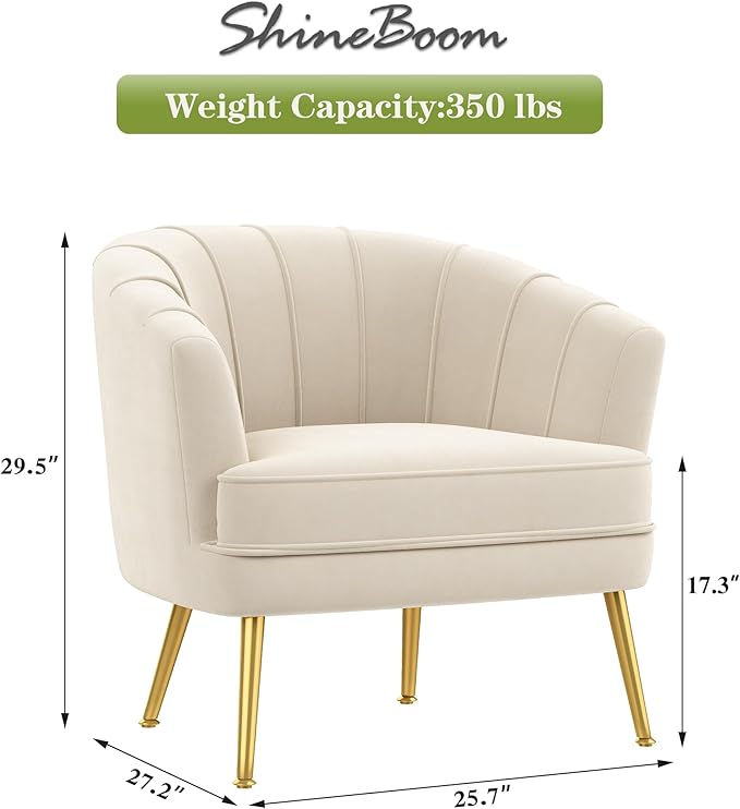 Velvet Accent Chairs for Living Room Bedroom Office Leisure Upholstered Single Sofa Chair Arm Chair Comfy Chair Reading Club Coffee Chair with Metal Legs Beige