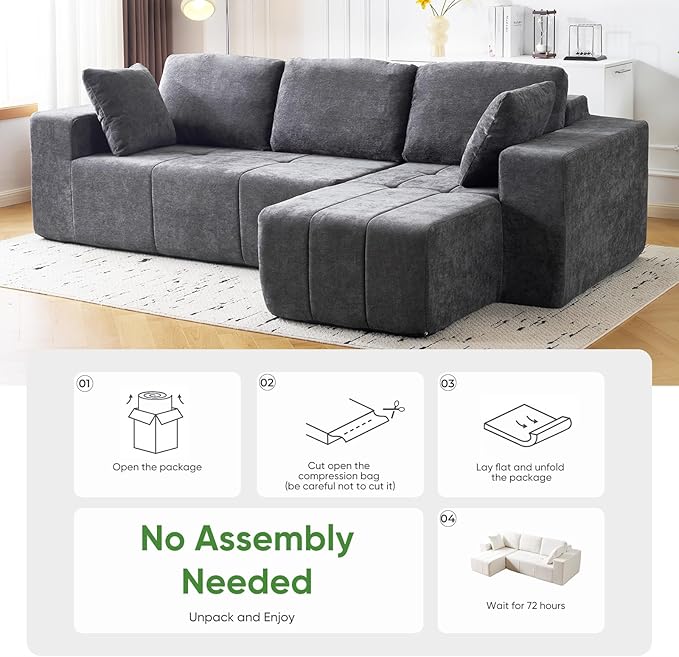 Cloud Modular Sectional Sofa Chenille Upholstered L-Shape Boneless Couch with Right Facing Chaise Sturdy Frame &amp Soft Deep Seat CushionsSectional Couch for Living Room No Assembly Grey
