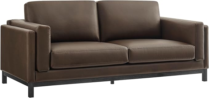 Modway Roscoe 81 Inch Vegan Leather Sofa in Espresso - Comfortable Faux Leather Deep Seat Couch for Living Room Apartment or Office Seating