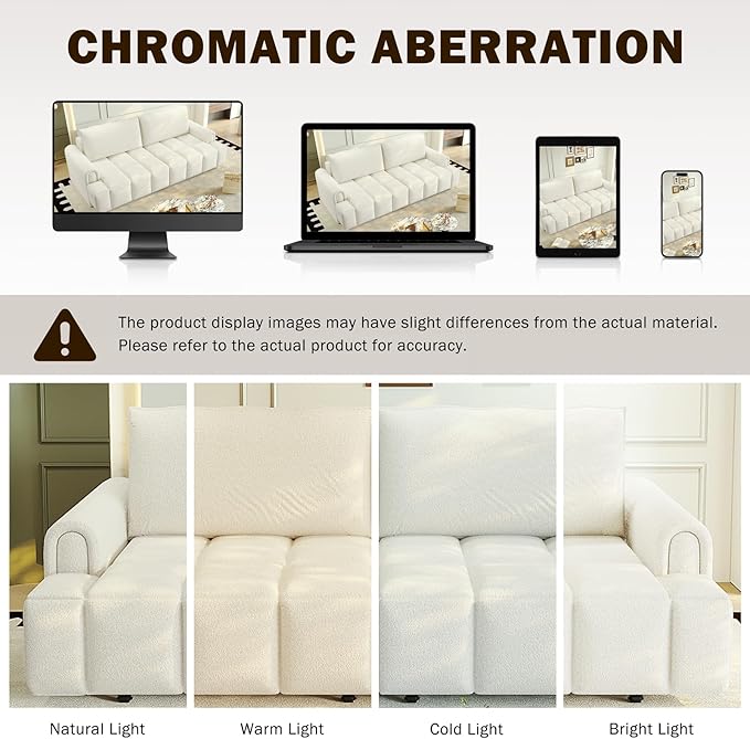 3-in-1 Convertible Sleeper Sofa Bed King Size Pull Out Sofa Bed with Hidden Seat Storage 90 Comfy Teddy Fabric 4-Seater Couch for Living Room Office Apartment (White)