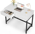 Mexin Small White Desk with 2 Wooden Drawers 40 Inch Home Office Writing Desk White Vanity Desk with Storage Computer Desk for Bedroom Small Spaces Table for Office Work Kids Study Makeup