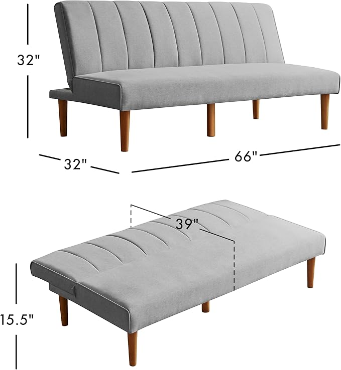 HomePop Upholstered Bergen Convertible Futon Sofa Bed Modern Sofa Couches for Living Room Small Spaces Dorm Apartment Gray Woven