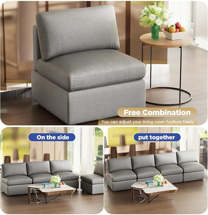 PayLessHere Sectional Couch 4 Seat Sofa Set Convertible Sofa Modular Sectional Sofa Couch for Living Room Bedroom Office Light Gray