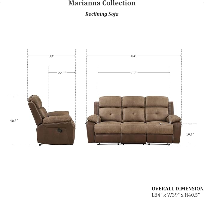 Lexicon Marianna Polished Microfiber Double Reclining Sofa Brown