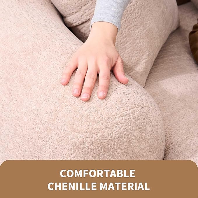 65” Warm Beige Curved Couch&amp Loveseat Sofa with 3 Pillows Compression Couch with Round Armrest Suitable for Small Space Bedroom Living Room Memory Foam Chenille No Assembly (Warm Beige)