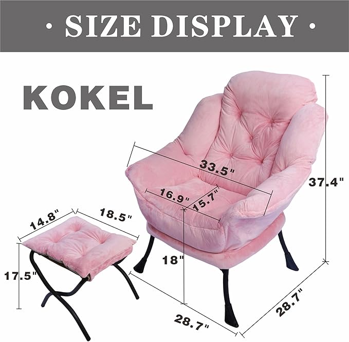 Kokel Lazy Chair with Folding OttomanLiving Room Chairs (Pink-1119)